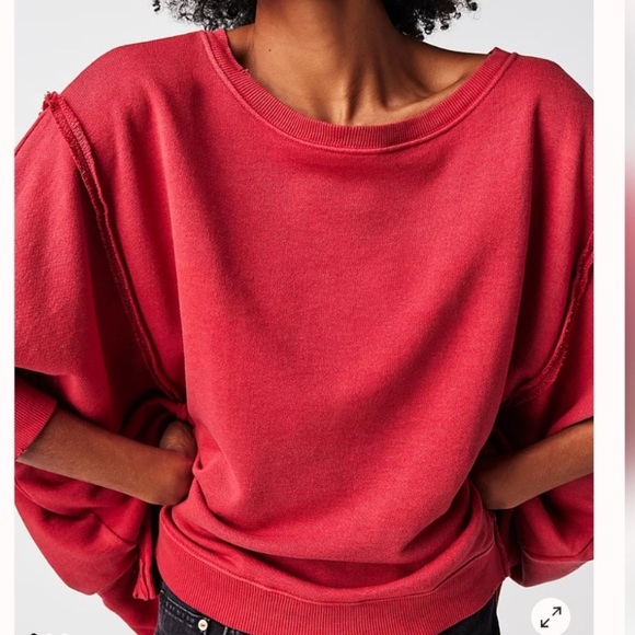 Free People Camden Oversized Sweatshirt In Dark Red. NWT! Sz XL - Picture 2 of 7